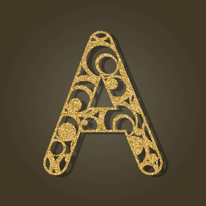 激光切割的金色字母 a.英语字母表.矢量图照片
