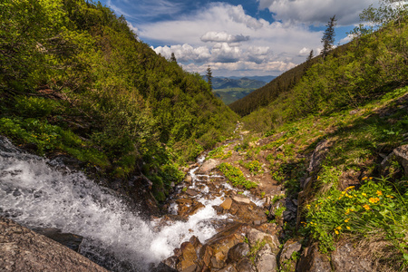 美丽的小瀑布在山, 乌克兰