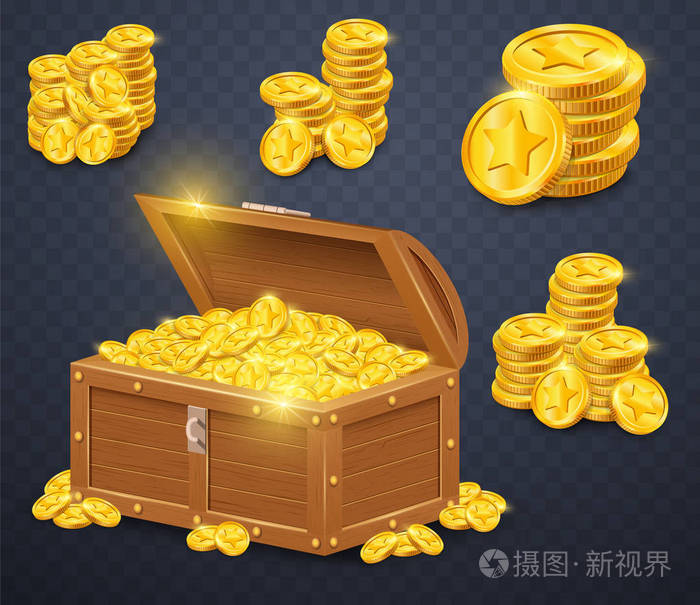 用金币的旧木箱在游戏的风格很多宝藏