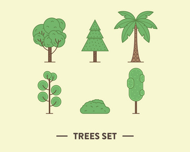 用棕榈杉树设置的绿树矢量插图