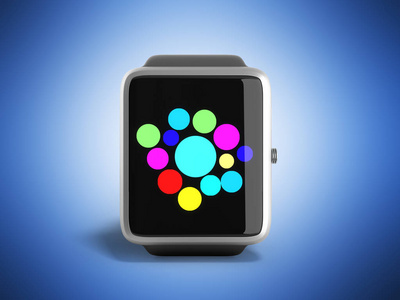 数字智能手表或时钟图标 3d 渲染上蓝色