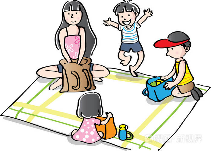 男孩和女孩去野餐