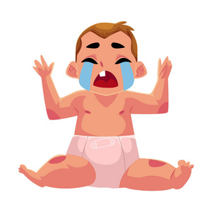 纸尿裤正面哭宝贝小孩, 婴儿, 儿童尿布,正面肖像照片