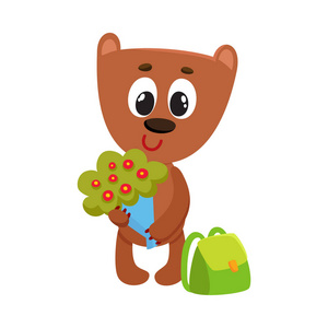 玩具熊学生性格与背包拿束鲜花