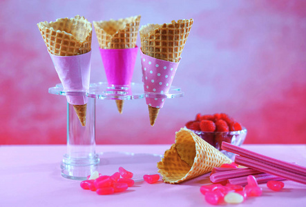 夏季粉红色冰淇淋视锥细胞制备