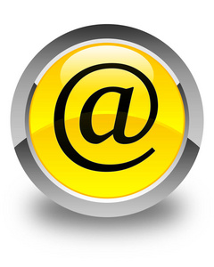 电子邮件地址图标有光泽黄色圆形按钮