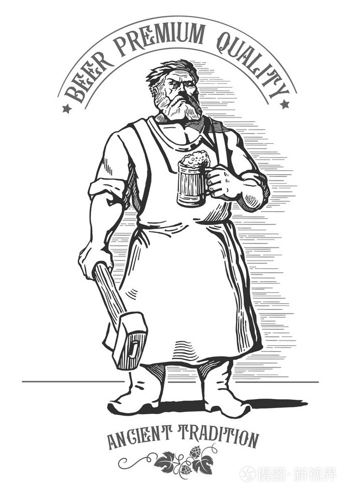 与啤酒的老式铁匠插画-正版商用图片0cypta-摄图新视界