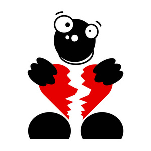 卡通人物握着破碎的心破裂的冰面背景纹理促销图标素材浪漫,夫妇照片