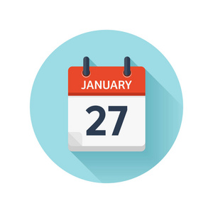 1 月 27 日。平日常矢量日历图标。日期和时间 天 月 2018年。度假。赛季