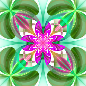 花朵的花瓣的对称图案.绿色和紫色尖板条状图照片