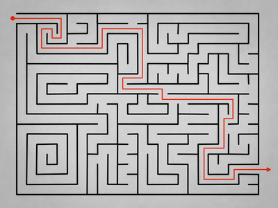 灰色的复杂迷宫与解决方案图片
