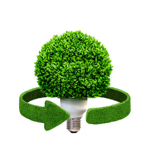 从草灯和绿色箭头.在白色的回收概念隔离.照片