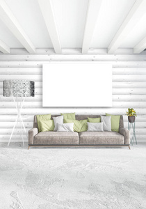 白色卧室最小的室内设计与木墙和 copyspace 到一个空的框架。3d 渲染。3d 图