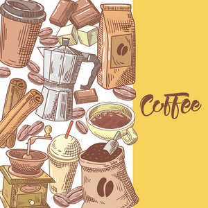 咖啡豆咖啡手绘背景