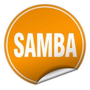 samba 圆上白色孤立的橙色贴纸