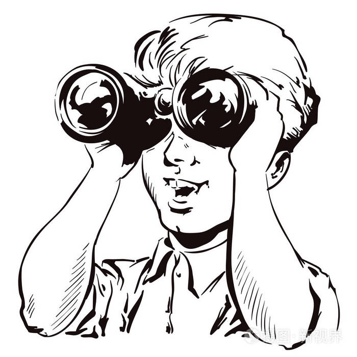 男孩用双筒望远镜插画-正版商用图片0cznk2-摄图新视界