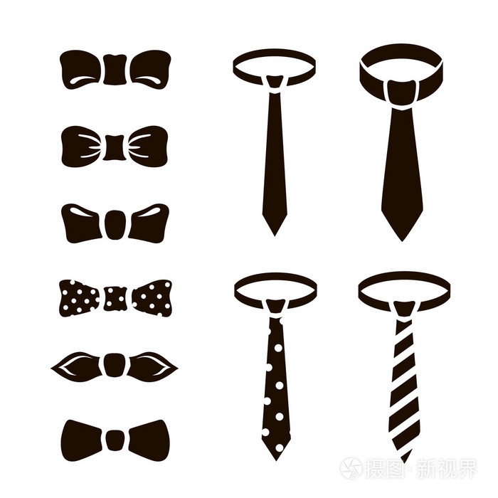 在白色背景上设置的矢量领结图标