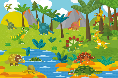 土地卡通组按钮与恐龙恐龙土地卡通恐龙陆地和海洋木制水平的冠有魅