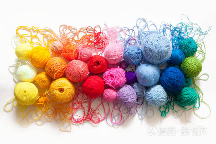 彩色毛线团查看从上面彩虹的颜色所有科洛