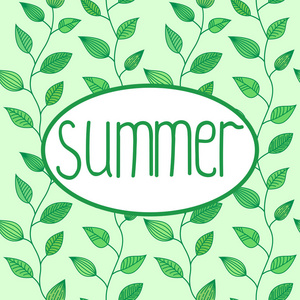 夏天的矢量符号在椭圆形的叶子背景架子 装饰为横幅