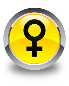 女性符号图标光泽黄色圆形按钮图片