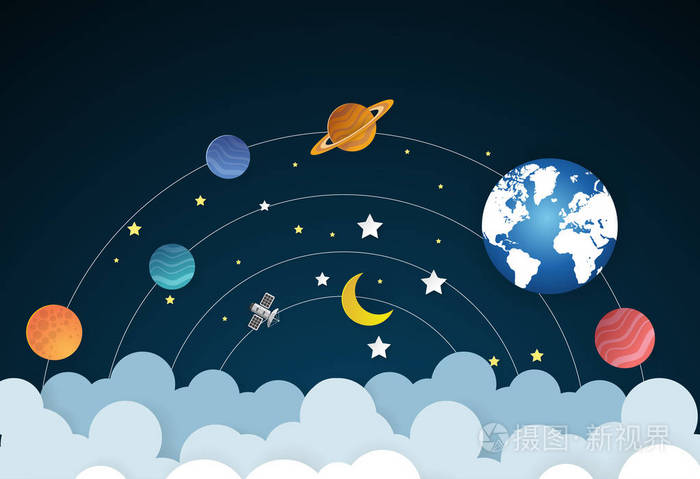 矢量图的地球和月球在轨道上旋转