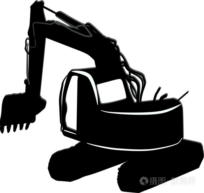 黑色的挖掘机剪影