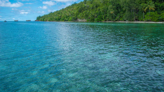 在前方的潜水站和寄宿家庭上 Kri 岛，涨潮，Raja Ampat，印度尼西亚西巴布亚湾