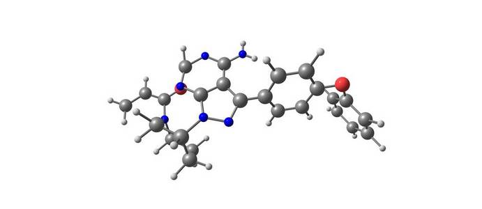 Ibrutinib 分子结构上白色孤立