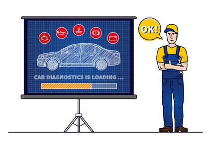 汽车诊断程序载入酒吧与军人矢量图