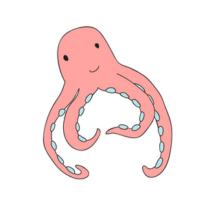 可爱卡通章鱼，孤立的矢量图简单风格