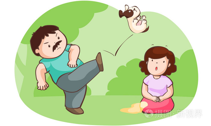 丈夫踢狗保护他的妻子矢量