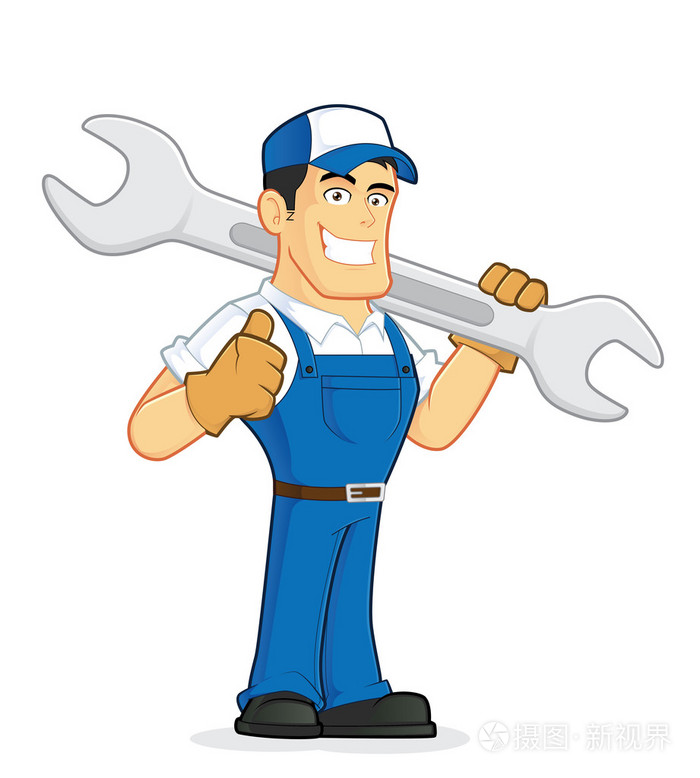 拿着大扳手的技工或水管工
