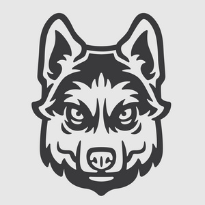 精神西伯利亚哈士奇犬与长长的影子的头赫斯基狗头标志苔原生物群落