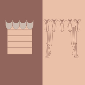 插图的窗帘和窗帘室内装饰设计图片