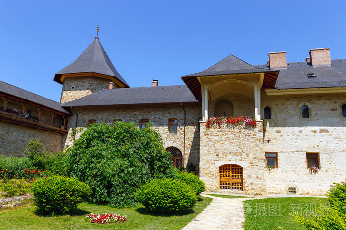 是罗马尼亚东正教修道院坐落在 sucevitai, 苏恰瓦县, 摩尔达维亚