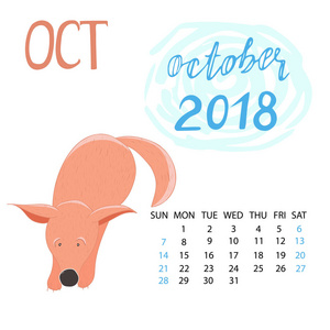 2018 年的 10 月的日历