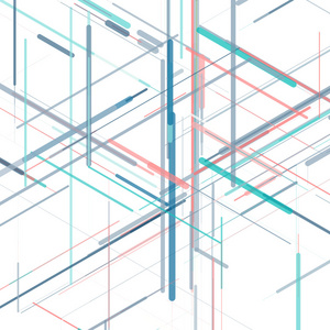 抽象的等距计算机生成的 3d 蓝图可视化行背景。技术突破的矢量图