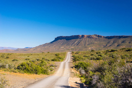 碎石路路口在卡鲁国家公园的壮丽景观，旅行的目的地在南非
