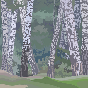 卡通绘背景的白桦林
