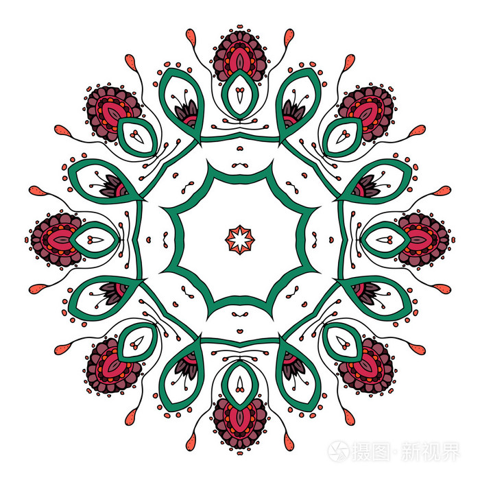 民族花边圆装饰图案.美丽的手拉的花