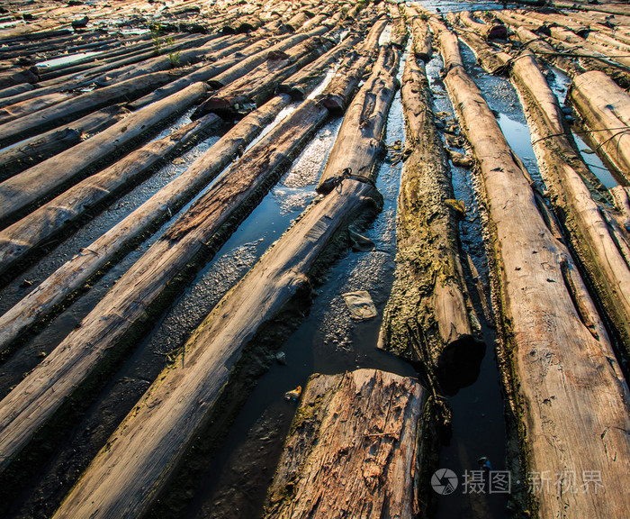 木材堆浸在水