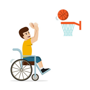 扔一个球的轮椅的残疾人的篮球运动员