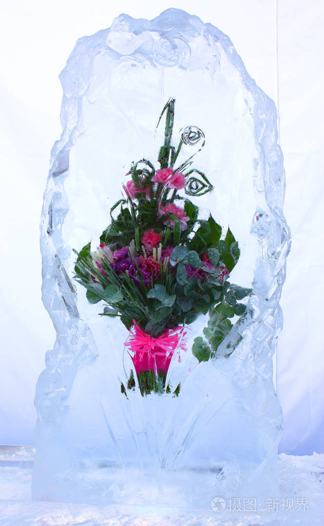 冻结在冰中的鲜花