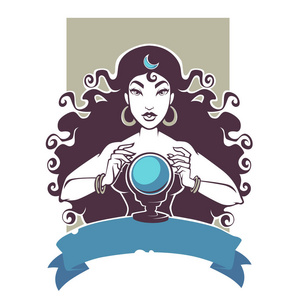 算命先生,读未来晶体 b 上的美丽吉普赛女郎照片