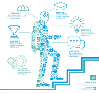 小图标形成企业家楼梯与业务信息图表设计模板图