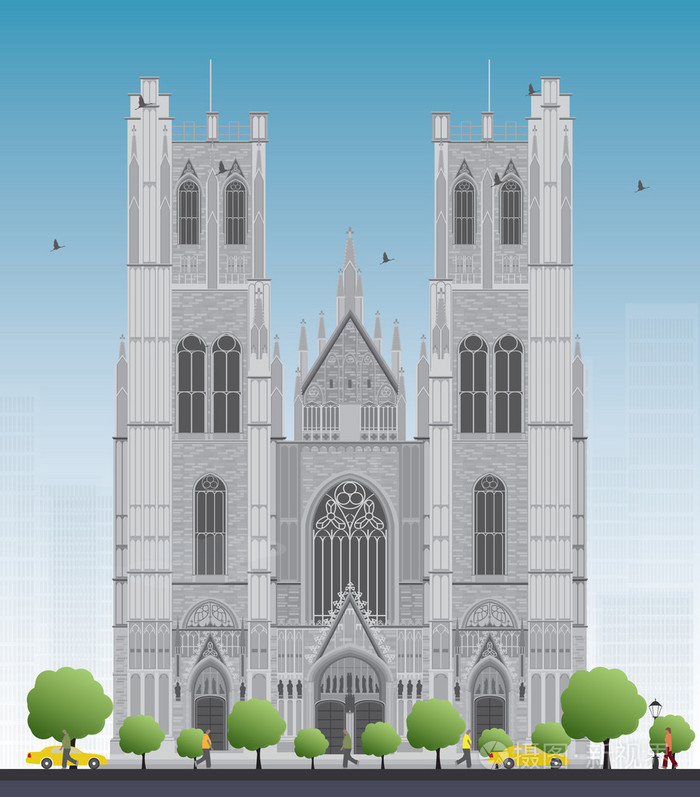 圣迈克尔和圣古杜拉大教堂的建筑插画-正版商用图片0d238j-摄图新视界
