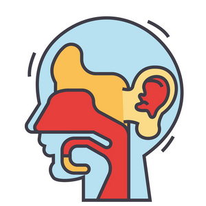 白色喉耳朵, 鼻子, 喉咙, 耳鼻喉科概念.线矢量图标.可编辑的中风.