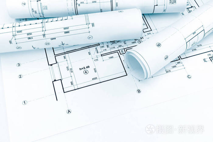 热轧建筑计划和技术图纸上的房子蓝图