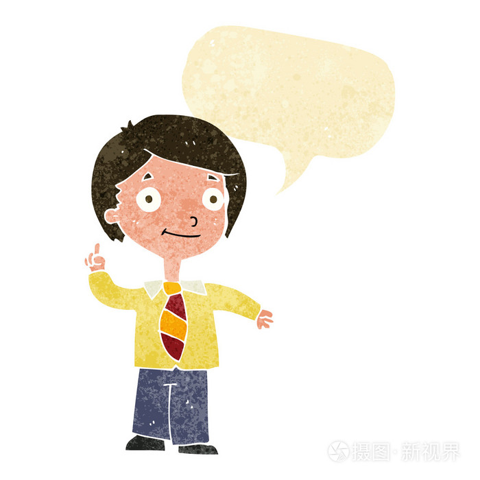 讲话泡泡卡通学校男孩回答问题